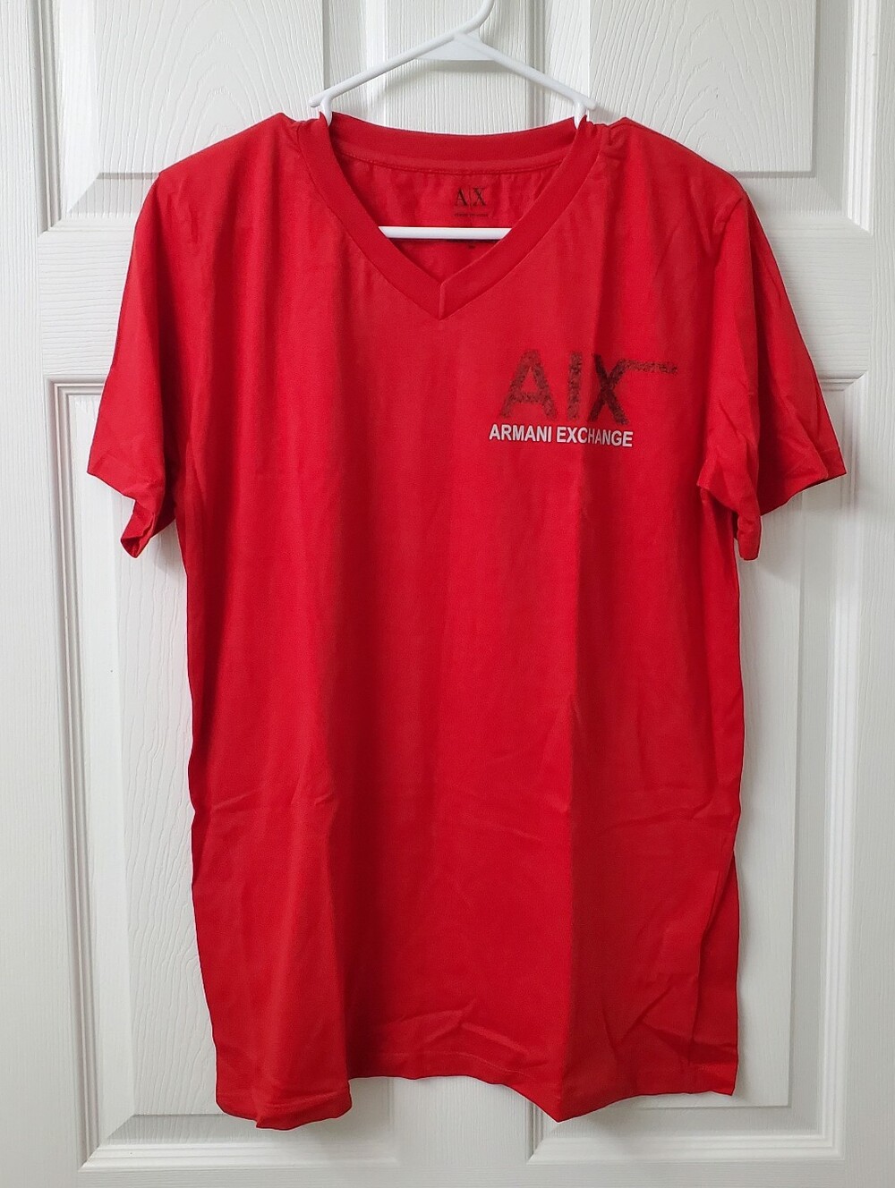 Armani Exchange Men's Vibrant Red  100% Cotton Short‑Sleeve V‑Neck Tee Sz Lg